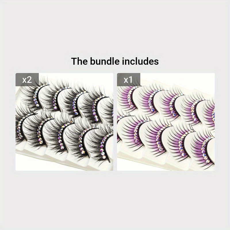 KissICON Black*2+Purple KissIcon False Eyelashes With Glitter For Stage -