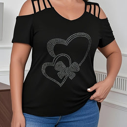 jkthpu-45 Black 2 / UK 16 Plus Size, Plus Size Women's Rhinestone-Embellished Heart Design