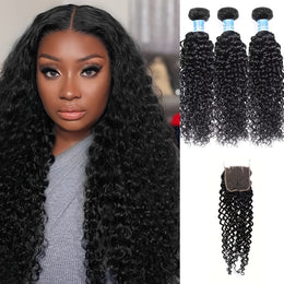 KissICON Black / 20 22 24+18 5X5 Jerry Curl Extensions 3 Bundles 5x5 Closure -