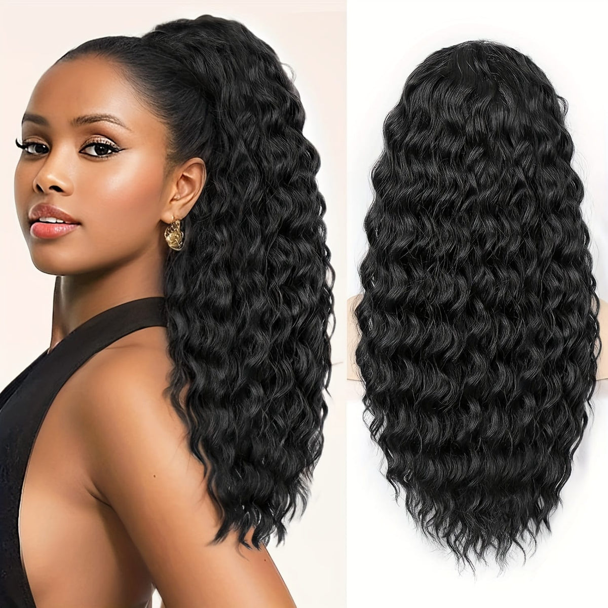 KissICON Black / 20inch Curly Ponytail Clip In Extension 20 Inch -