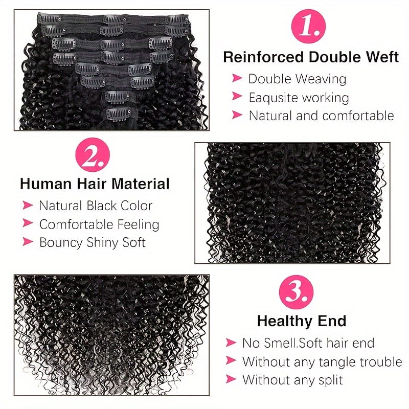 KissICON Black / 20inch KissIcon Black Kinky Curly Clip In Extensions -