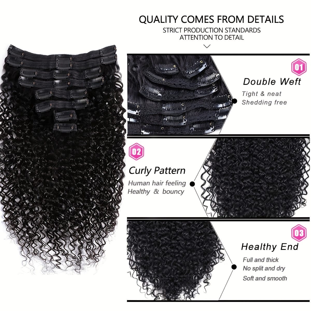 KissICON Black / 20inch KissIcon Black Kinky Curly Clip In Extensions -