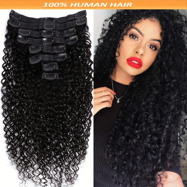 KissIcon Black Kinky Curly Clip In Extensions -