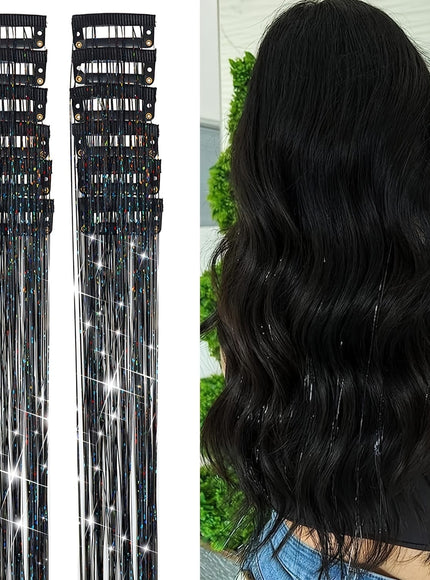 KissICON Black / 20inch KissIcon Hair Tinsel Clip In Extensions - Heat