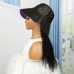 KissICON Black / 20inch Kissicon Hat Wig Long Curly Heat