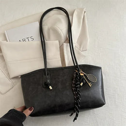 Dropshipman Black / 28x7x18cm European American Retro Tote Bag, Korean Fashion Shoulder Bags Advanced Simple Handbag New Large Capacity Pendant Versatile Bags