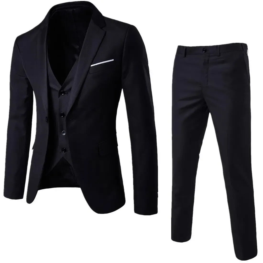 KissICON black / 2xl Korean Style Slim Fit Cotton Blend Three Piece Suit