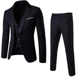 KissICON black / 2xl Korean Style Slim Fit Cotton Blend Three Piece Suit