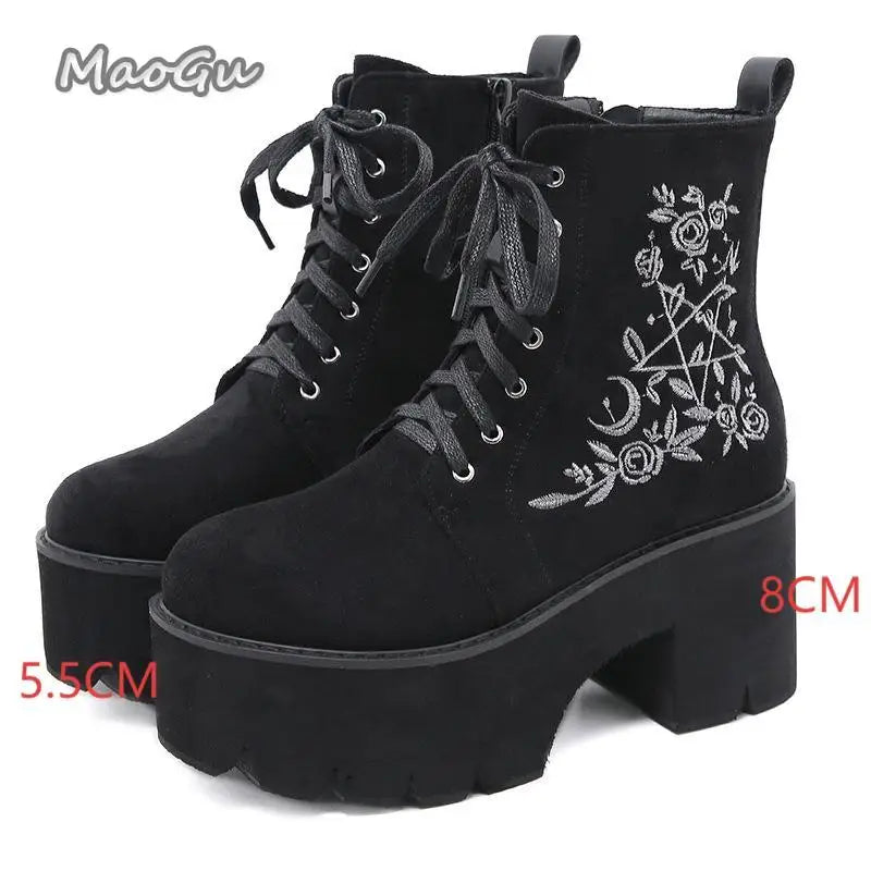 KissICON Black-3 / 34 Punk Style Super High Heel Goth Boots Black