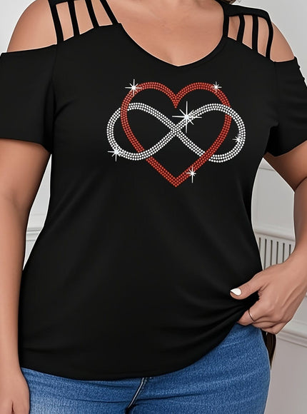 jkthpu-45 Black 3 / UK 16 Plus Size, Plus Size Women's Rhinestone-Embellished Heart Design