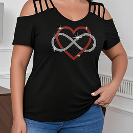 jkthpu-45 Black 3 / UK 16 Plus Size, Plus Size Women's Rhinestone-Embellished Heart Design