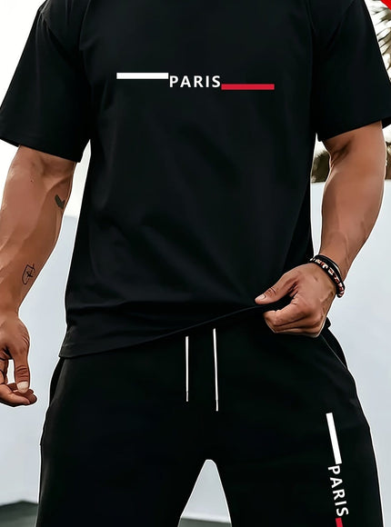 KissICON Black 3 / UK 42 Paris Print Mens Summer TShirt  Shorts Set