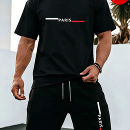 KissICON Black 3 / UK 42 Paris Print Mens Summer TShirt  Shorts Set