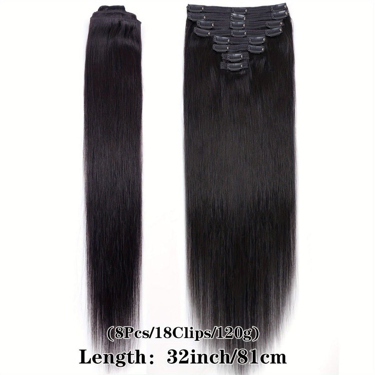 KissICON Black / 32inch KissIcon Virgin Clip In Ext Straight 8Pcs 18Clips