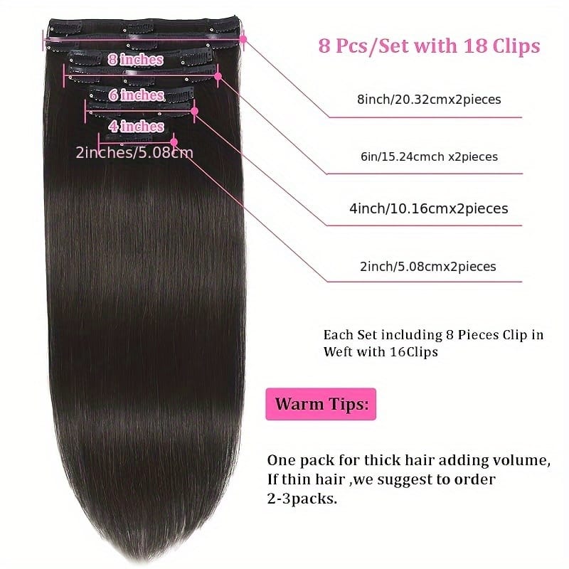 KissICON Black / 32inch KissIcon Virgin Clip In Ext Straight 8Pcs 18Clips