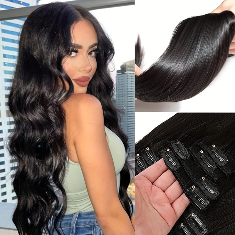 KissICON Black / 32inch KissIcon Virgin Clip In Ext Straight 8Pcs 18Clips