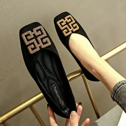 KissICON Black / 33 Flat Shoes for Women's Spring New Square Toe