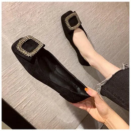 KissICON Black / 33 Square toe flat shoes for women spring summer