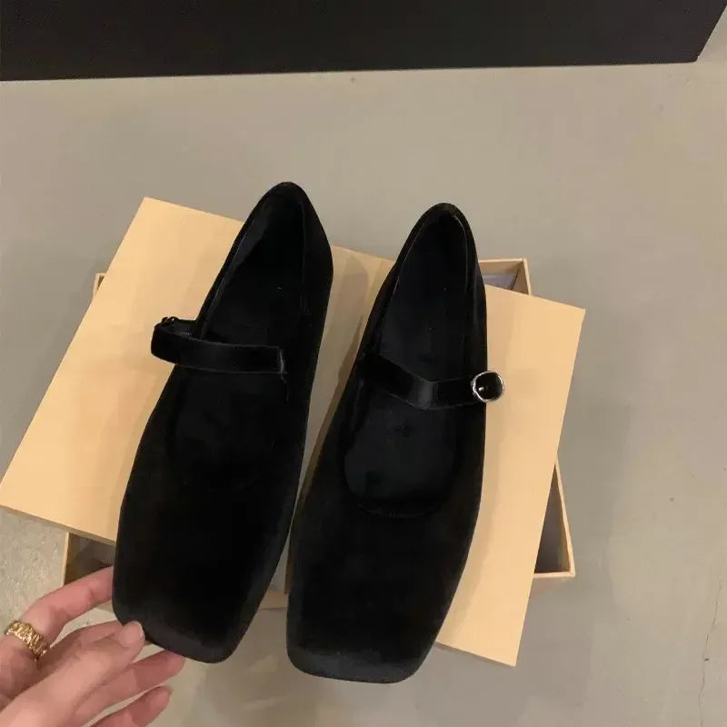KissICON Black / 34 Flat Shoes for Women Autumn Mary Jane Hairy