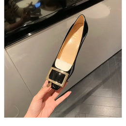 KissICON Black / 34 Flats Women's Shoes Patent Leather Square Buckle Shoes