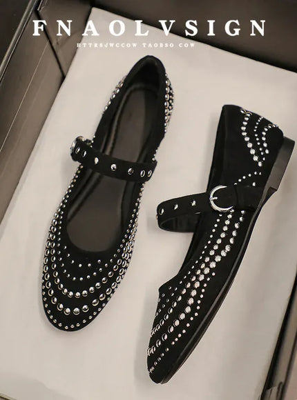 KissICON Black / 34 Retro Flat Shoes for Women Autumn Winter New