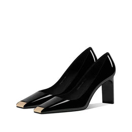 KissICON Black / 34 Women Heel Solid Leather Popular Ladies Working Pumps