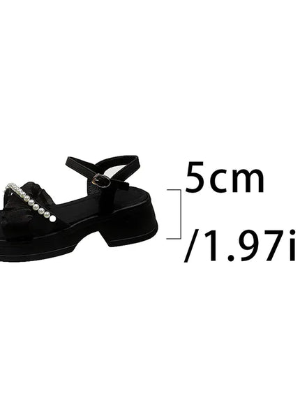 KissICON black / 35 Cross Band Thick Sole Sandals for Women Pearl