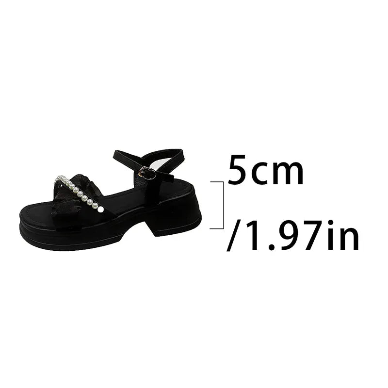 KissICON black / 35 Cross Band Thick Sole Sandals for Women Pearl