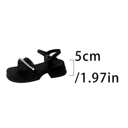 KissICON black / 35 Cross Band Thick Sole Sandals for Women Pearl
