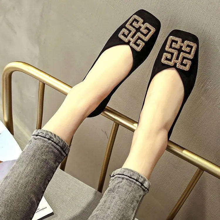 KissICON Black / 35 Shoes Women's Flat 2022 Autumn Fashion Square Toe