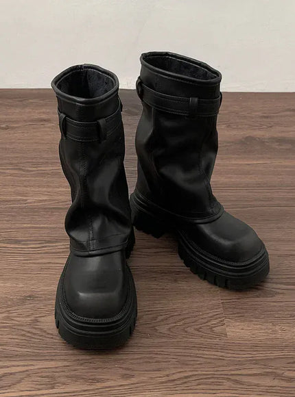 KissICON black / 35 Winter Women Biker Boots Fashion Belt Buckle Ladies