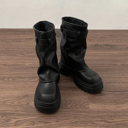 KissICON black / 35 Winter Women Biker Boots Fashion Belt Buckle Ladies