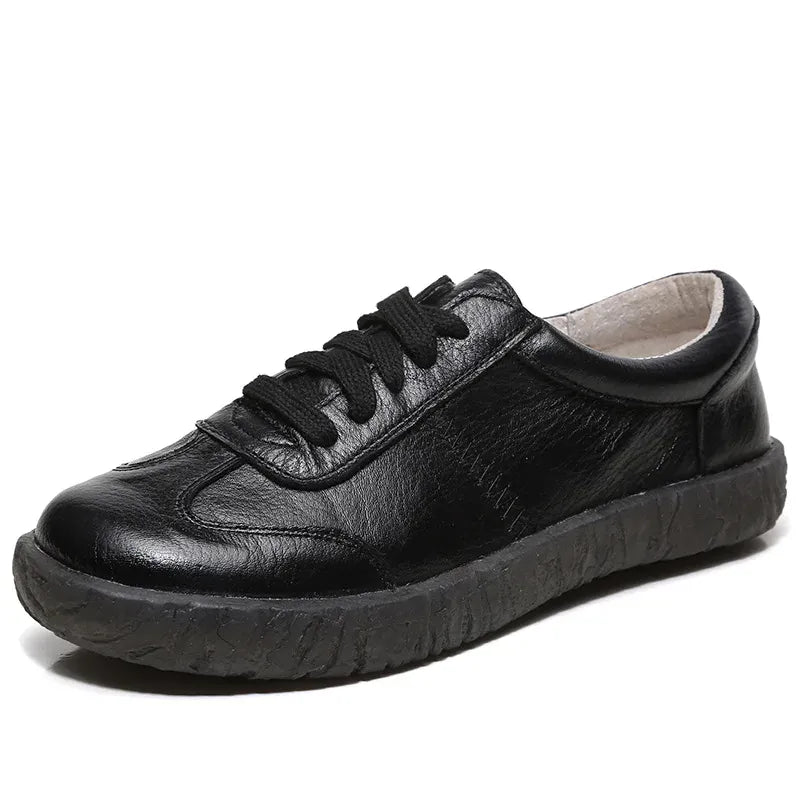 Dropshipman black / 35 WOIZGIC Gril Women's Ladies Female Woman Genuine Leather White Vulcanized Shoes Flats Sneakers Platform Lace Up soft four season