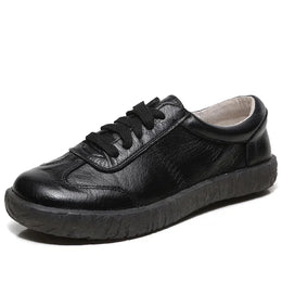 Dropshipman black / 35 WOIZGIC Gril Women's Ladies Female Woman Genuine Leather White Vulcanized Shoes Flats Sneakers Platform Lace Up soft four season