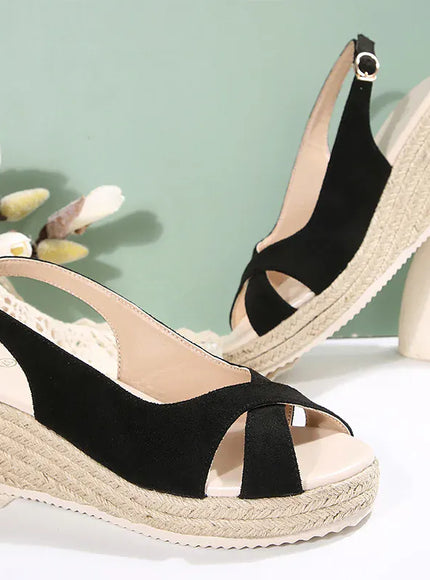 KissICON black / 36 Ankle Buckle Wedges Sandals for Women 2025 Summer