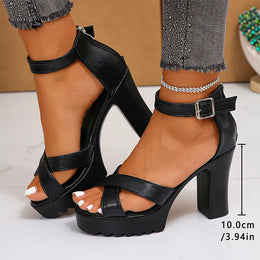 KissICON black / 36 Cross Band Super High Heels Sandals for Women