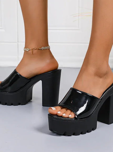 KissICON black / 36 Fashion Patent Leather Super High Heels Sandals for