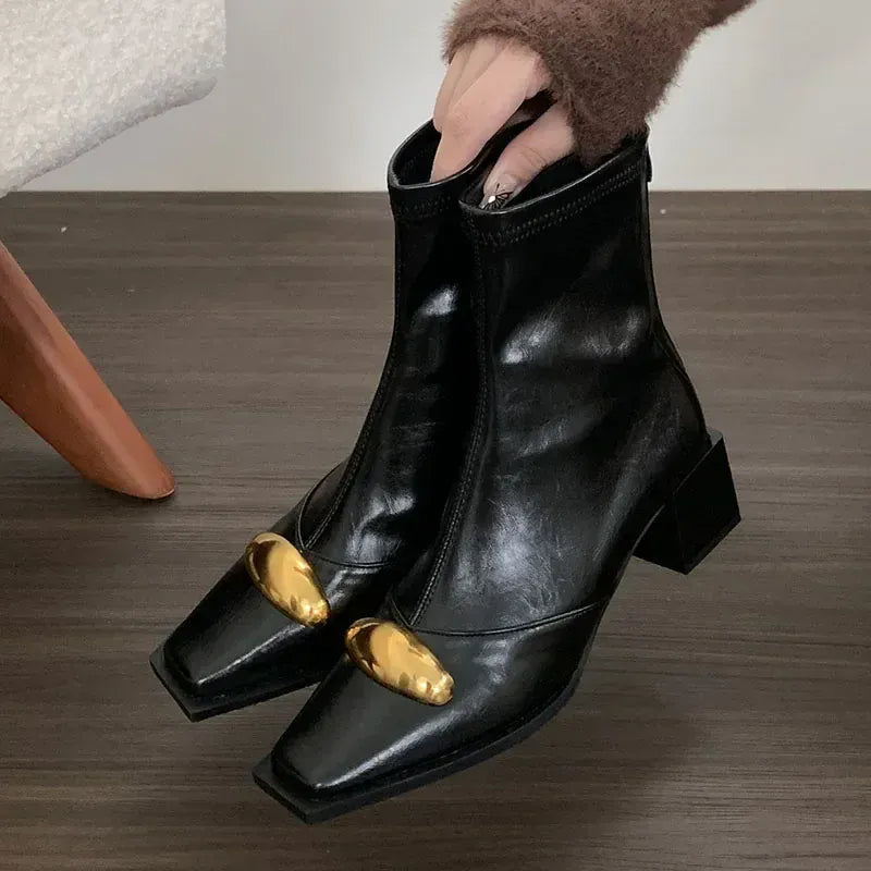 KissICON black / 36 New Shoes Designer Metal Women Ankle Elastic Boots