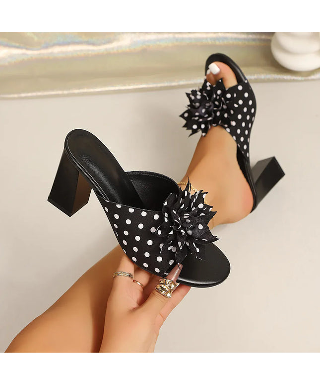 KissICON Sandals black / 36 Polka Dot Floral Chunky Heel Sandals