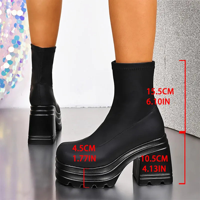 KissICON black / 36 Punk Super High Heels Boots for Women Plus