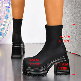 KissICON black / 36 Punk Super High Heels Boots for Women Plus