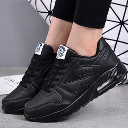 Dropshipman black / 36 Women Fashion Sneakers Air Cushion Sports Shoes Pu Leather Blue Shoes White Pink Outdoor Walking Jogging Shoes Female Trainers