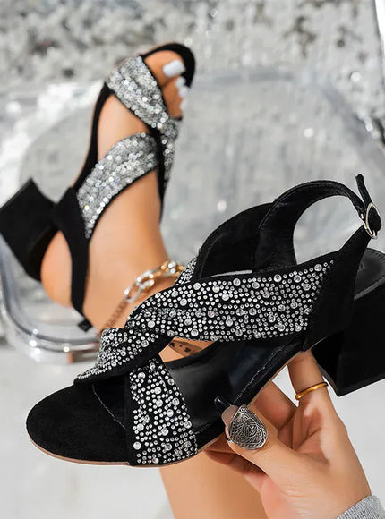 KissICON black / 36 Women's Shiny Crystal High Heeled Sandals Fashion Black