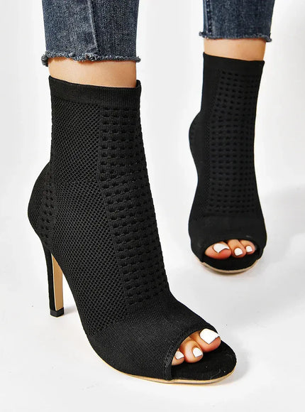 KissICON black / 37 Fashion Ladies Peep Toe Stretch Fabric Knitting Ankle