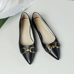 KissICON black / 37 Flat Shoes Women's Spring New Pointed Metal Buckle