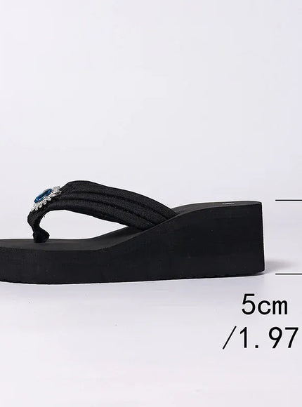 KissICON black / 37 Large Shiny Crystal Wedges Sandals for Women Plus