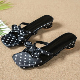 KissICON black / 37 Luxury Brand High Heel Open Toe Gladiator Slippers Polka Dot Bowknot Women Sandals Square Head Round Heel Slides Mules Shoes 42