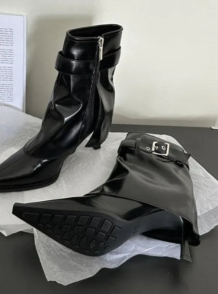 KissICON Black / 37 New Design Denim Buckle Thin Heels Ankle Boots
