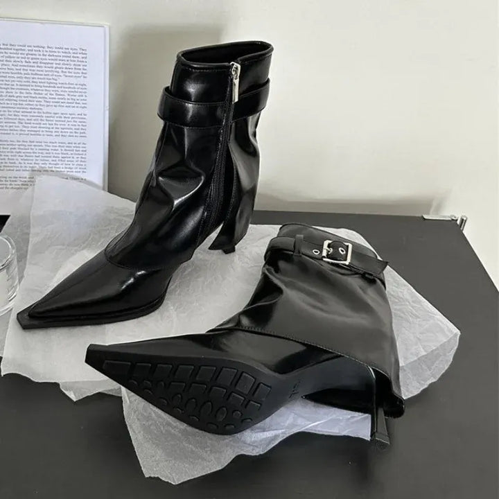 New Design Denim Buckle Thin Heels Ankle Boots