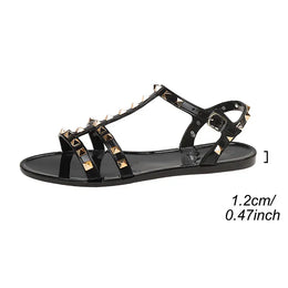 KissICON black / 37 Rivet Decor Flat Sandals for Women Plus Size